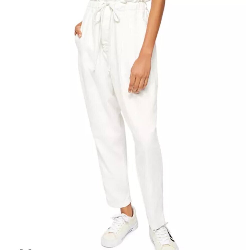Free People Margate Pleated Paperbag Wide Leg Trouser High Rise Ivory Cream S